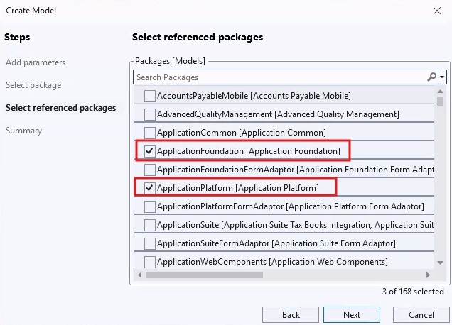 Referenced packages seçimi