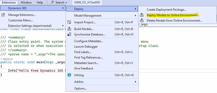 Application Explorer içinde eklenen menü nesnesi