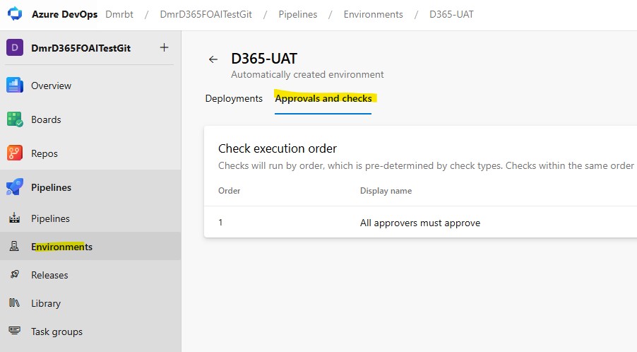 Image02 Approvals and checks configuration for the D365-UAT environment
