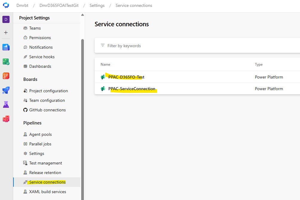 Image03 Power Platform service connections in Azure DevOps project settings