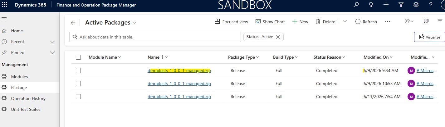 Image06 Packages sent from DevOps shown as Completed in the Active Packages list